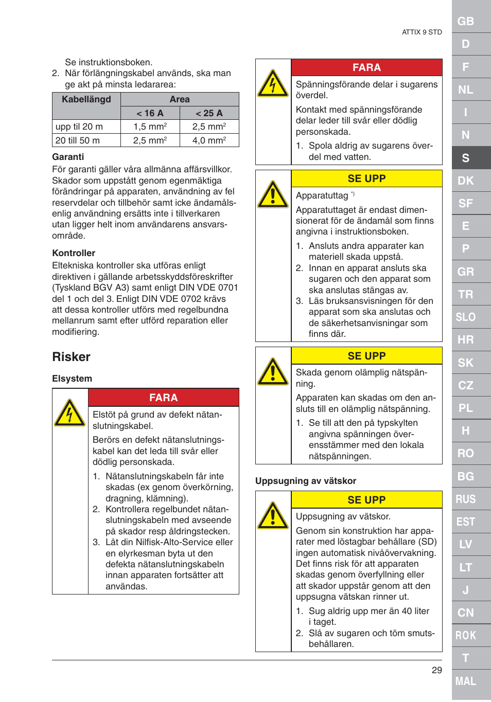 Risker | Nilfisk-ALTO 961-01 User Manual | Page 29 / 105