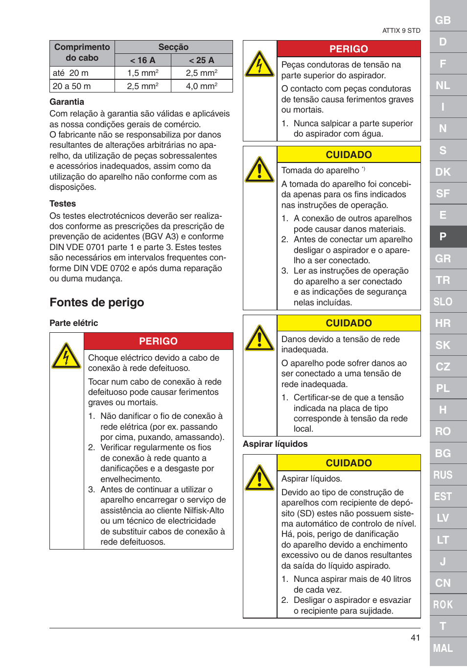 Fontes de perigo | Nilfisk-ALTO 961-01 User Manual | Page 41 / 105