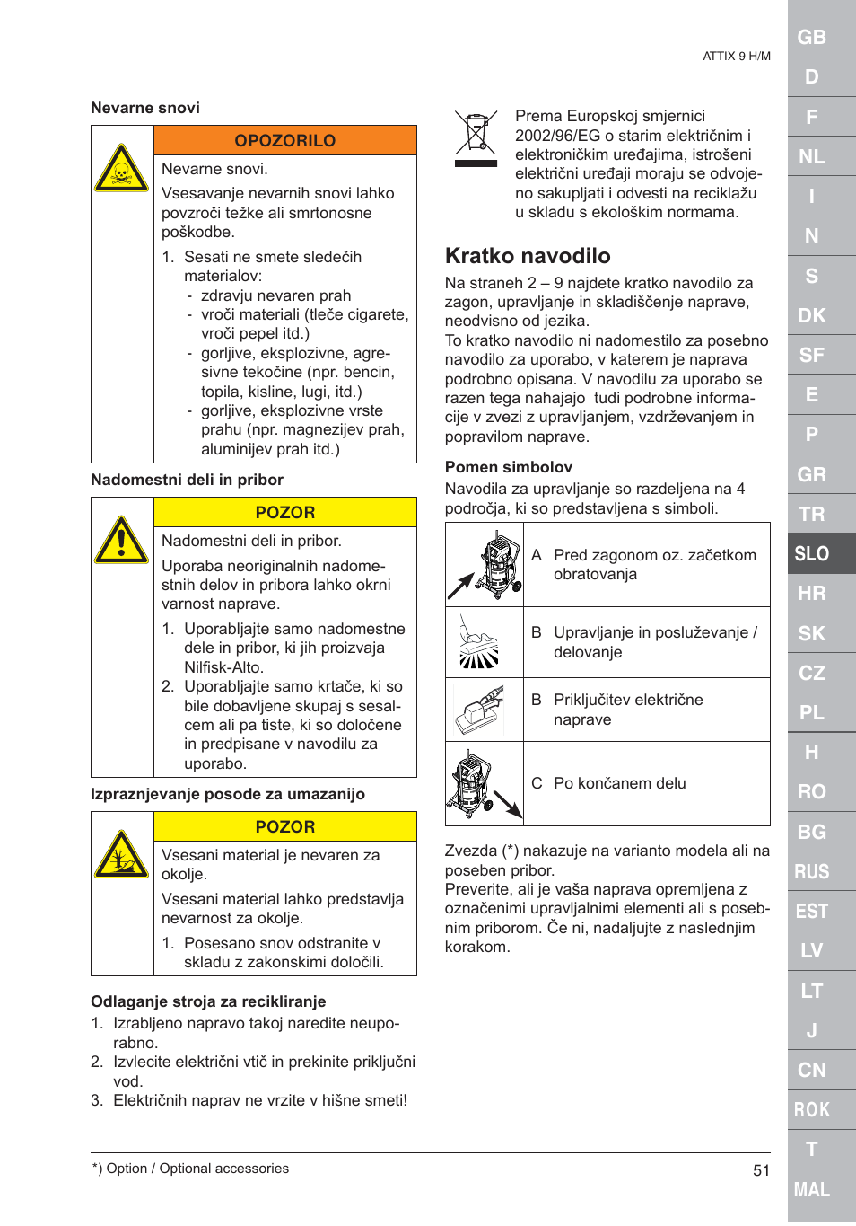 Kratko navodilo | Nilfisk-ALTO 961-01 User Manual | Page 51 / 105