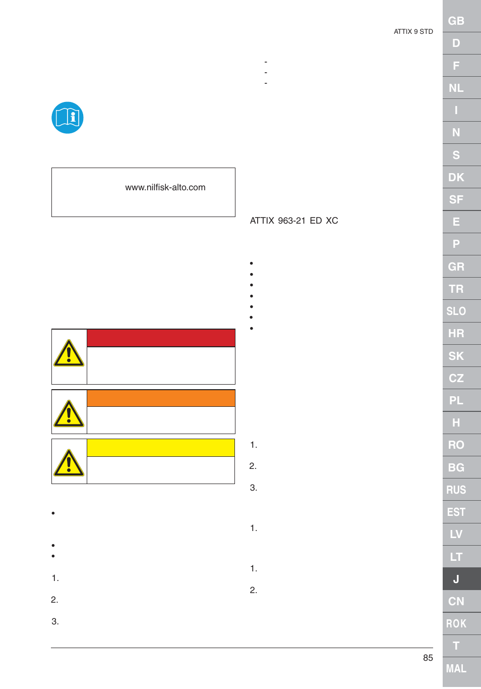 Nilfisk-ALTO 961-01 User Manual | Page 85 / 105