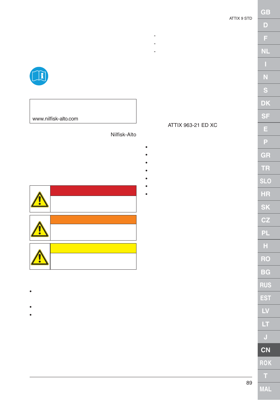 Nilfisk-ALTO 961-01 User Manual | Page 89 / 105