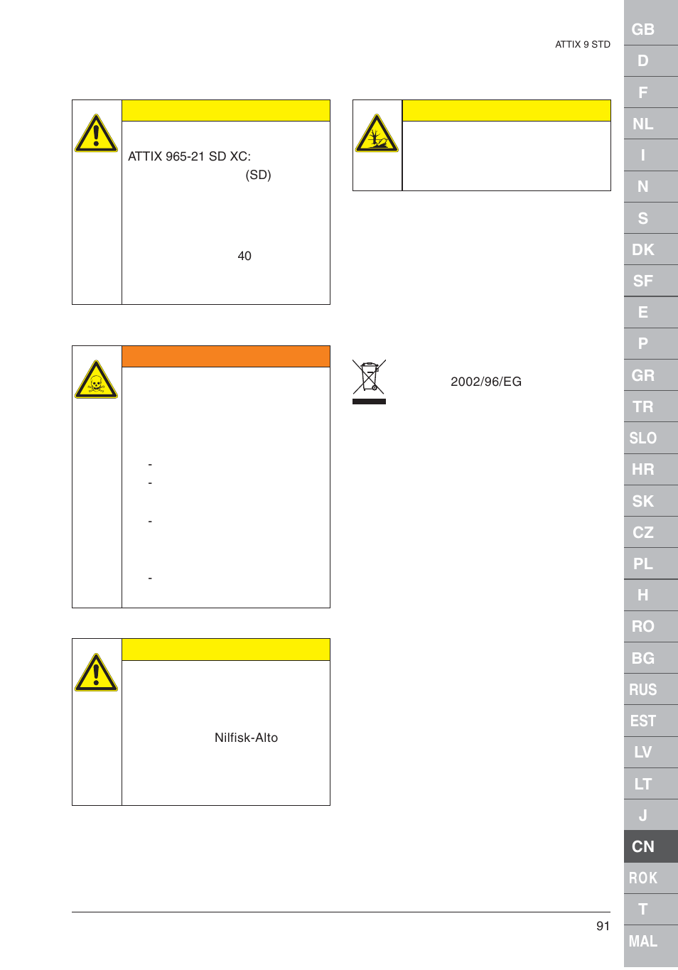 Nilfisk-ALTO 961-01 User Manual | Page 91 / 105