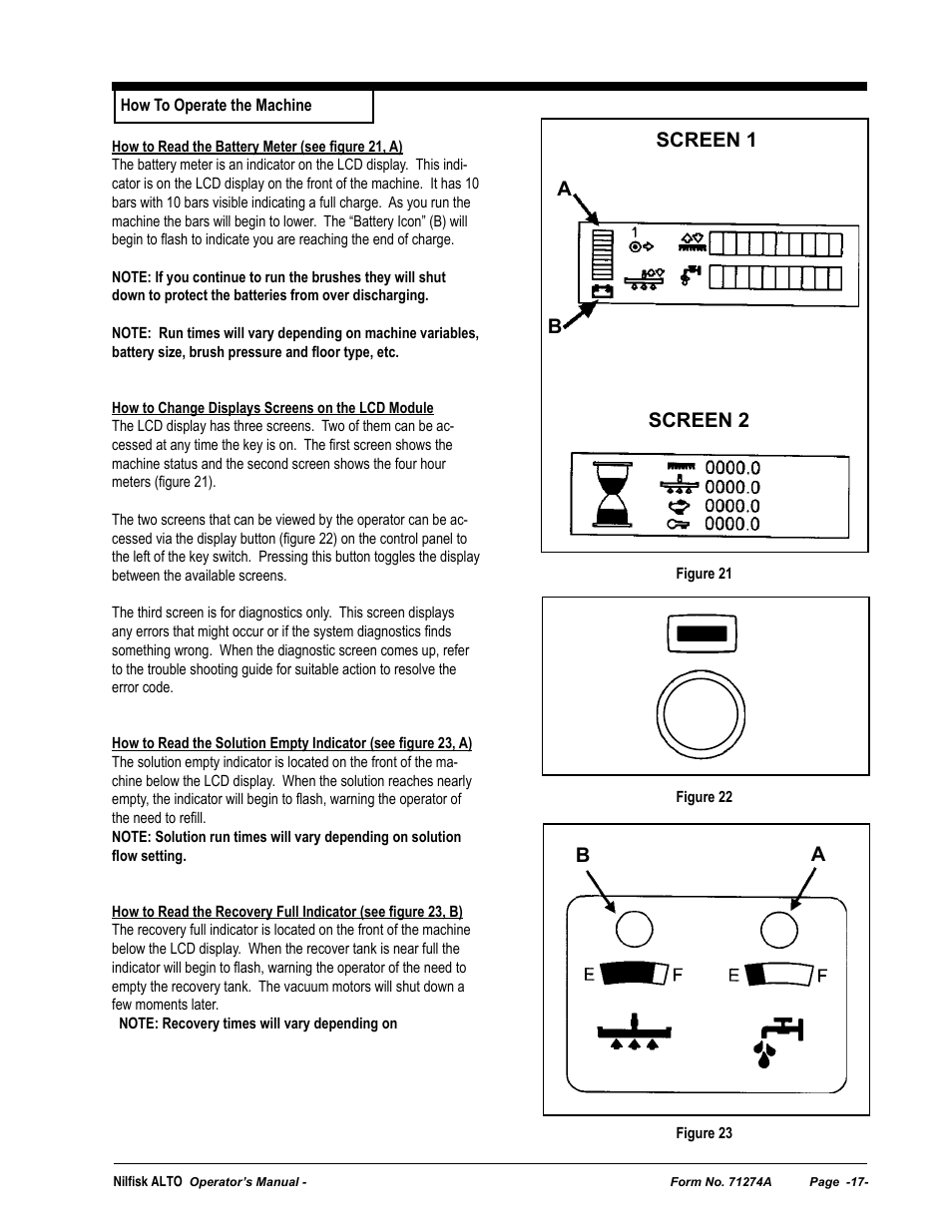 Ascreen 1 screen 2 a b b | Nilfisk-ALTO SCRUBTEC 571 User Manual | Page 17 / 76