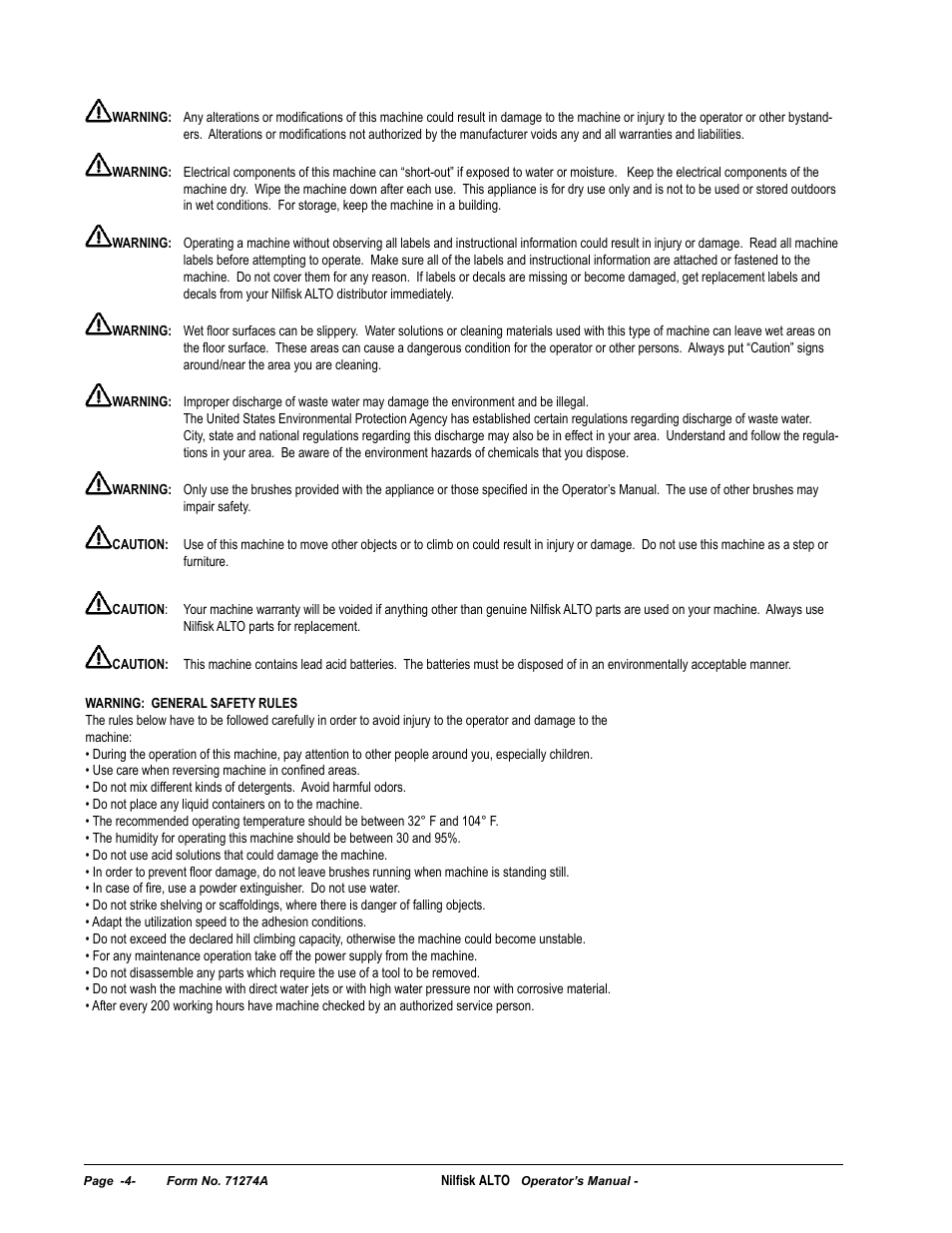 Nilfisk-ALTO SCRUBTEC 571 User Manual | Page 4 / 76