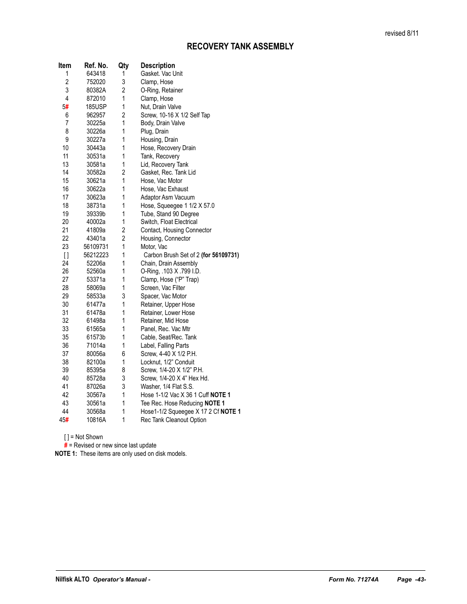 Recovery tank assembly | Nilfisk-ALTO SCRUBTEC 571 User Manual | Page 43 / 76