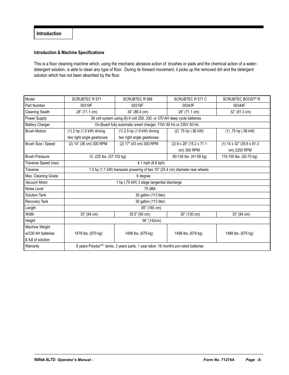 Nilfisk-ALTO SCRUBTEC 571 User Manual | Page 5 / 76