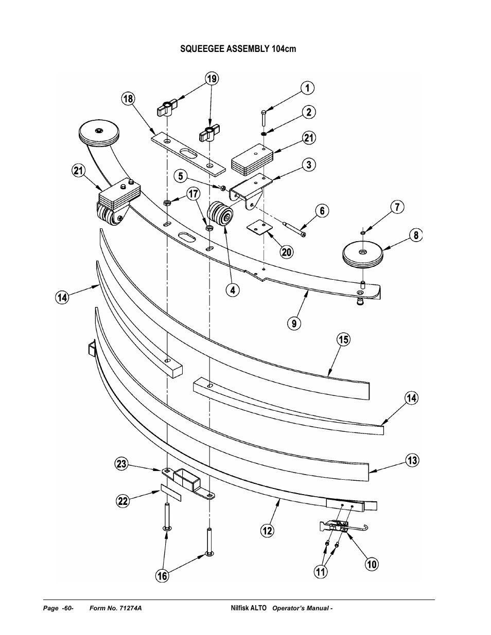 Squeegee assembly 104cm | Nilfisk-ALTO SCRUBTEC 571 User Manual | Page 60 / 76