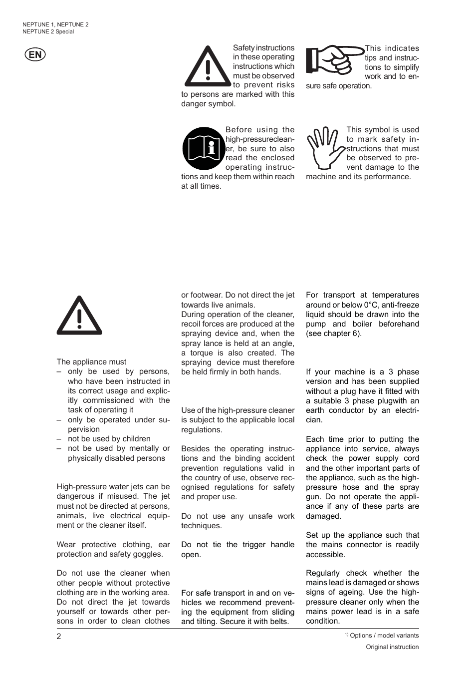 1 important safety instructions | Nilfisk-ALTO NEPTUNE 1 User Manual | Page 4 / 22
