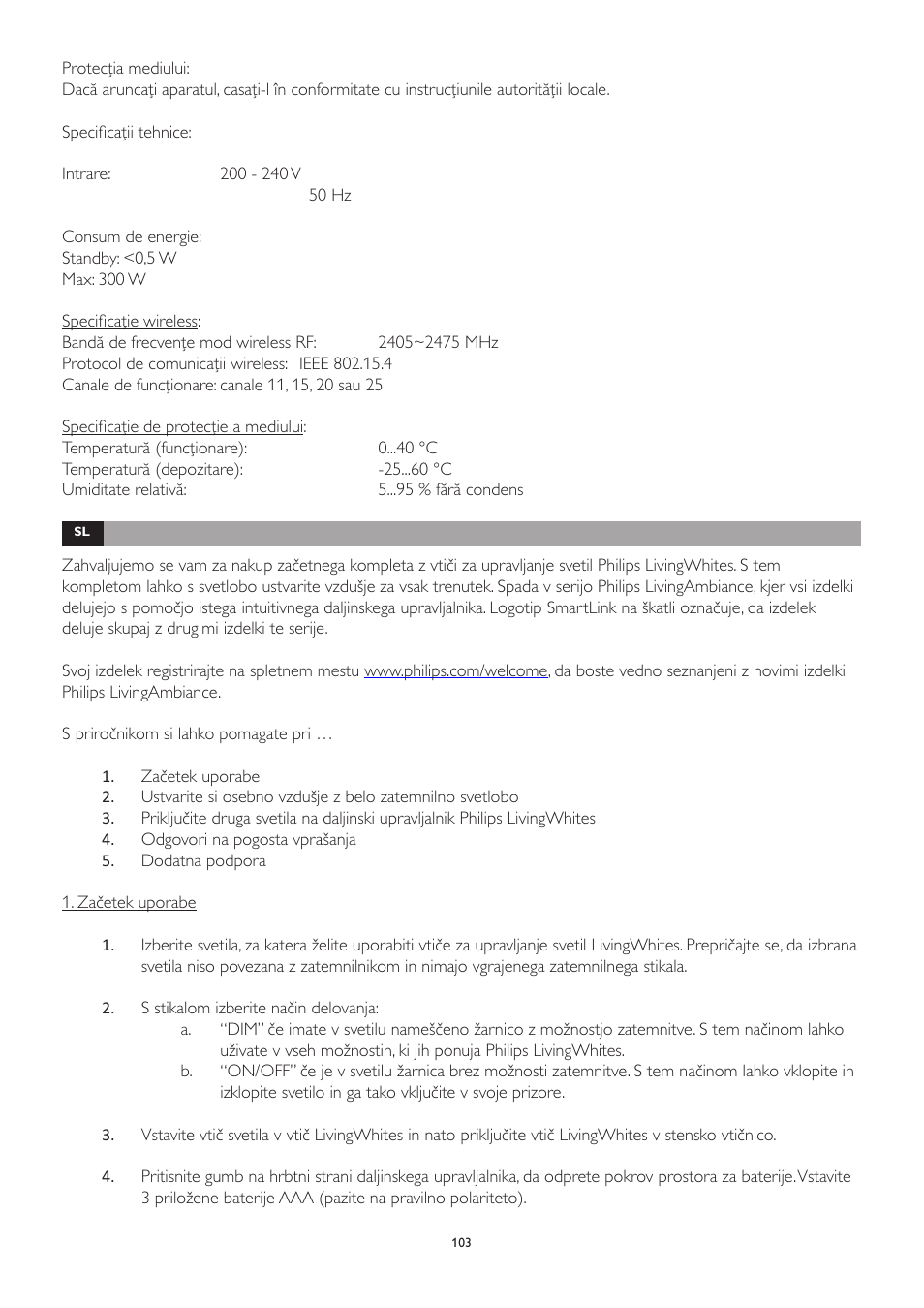 Philips LivingWhites Leuchten-Adapter Starter-Set User Manual | Page 103 / 128