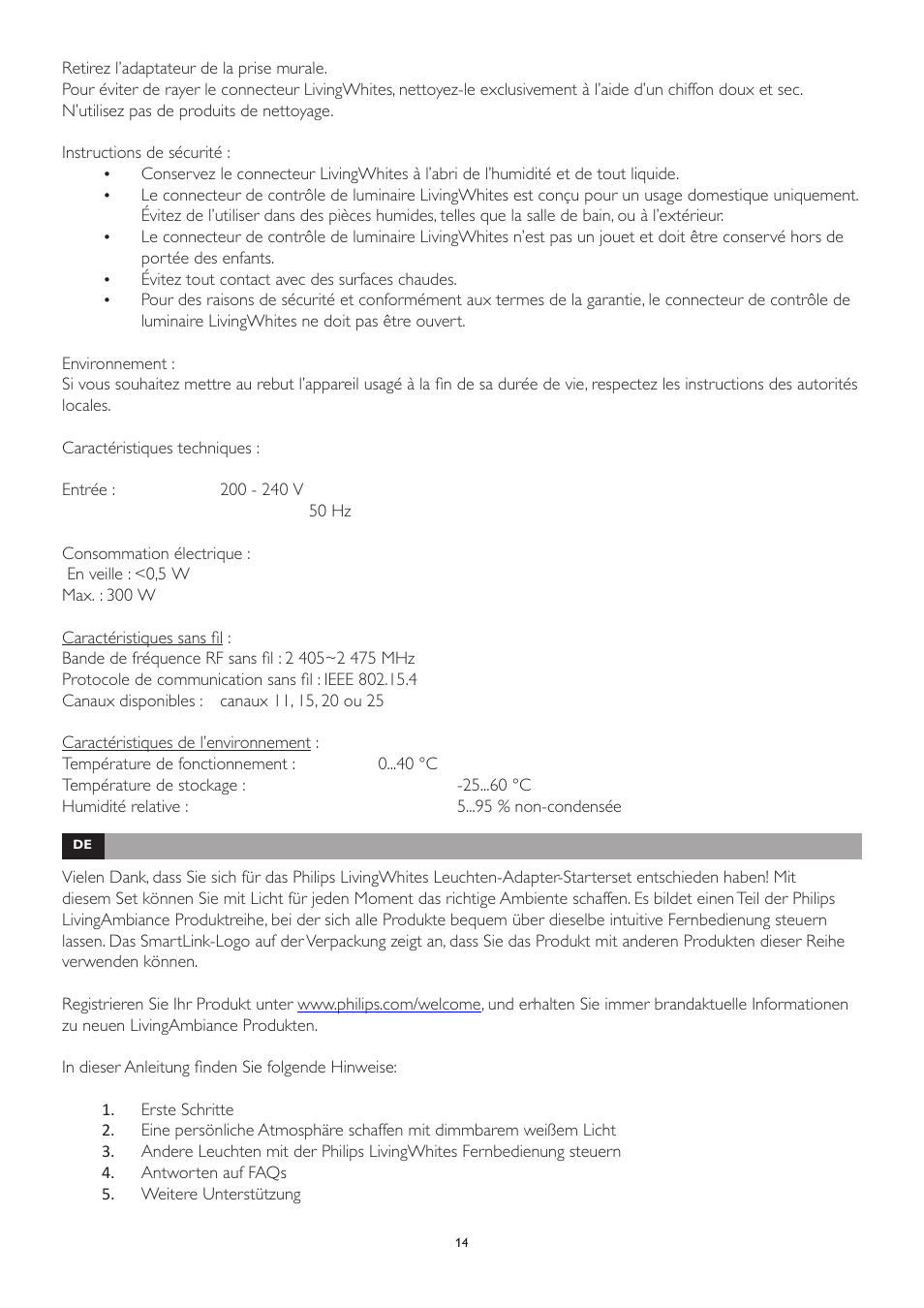 Philips LivingWhites Leuchten-Adapter Starter-Set User Manual | Page 14 / 128
