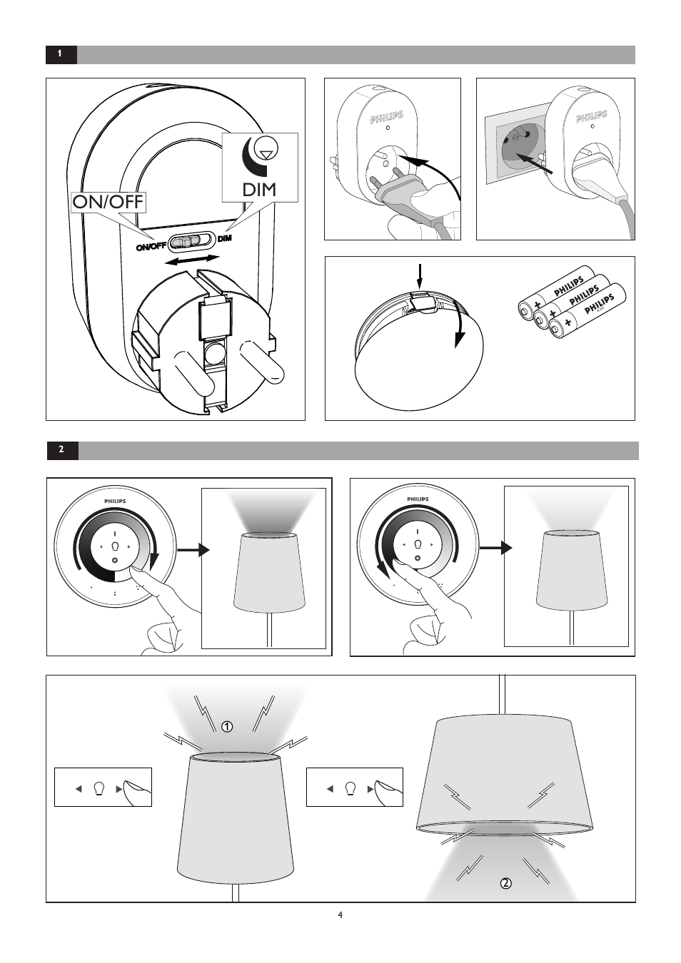On/off dim | Philips LivingWhites Leuchten-Adapter Starter-Set User Manual | Page 4 / 128