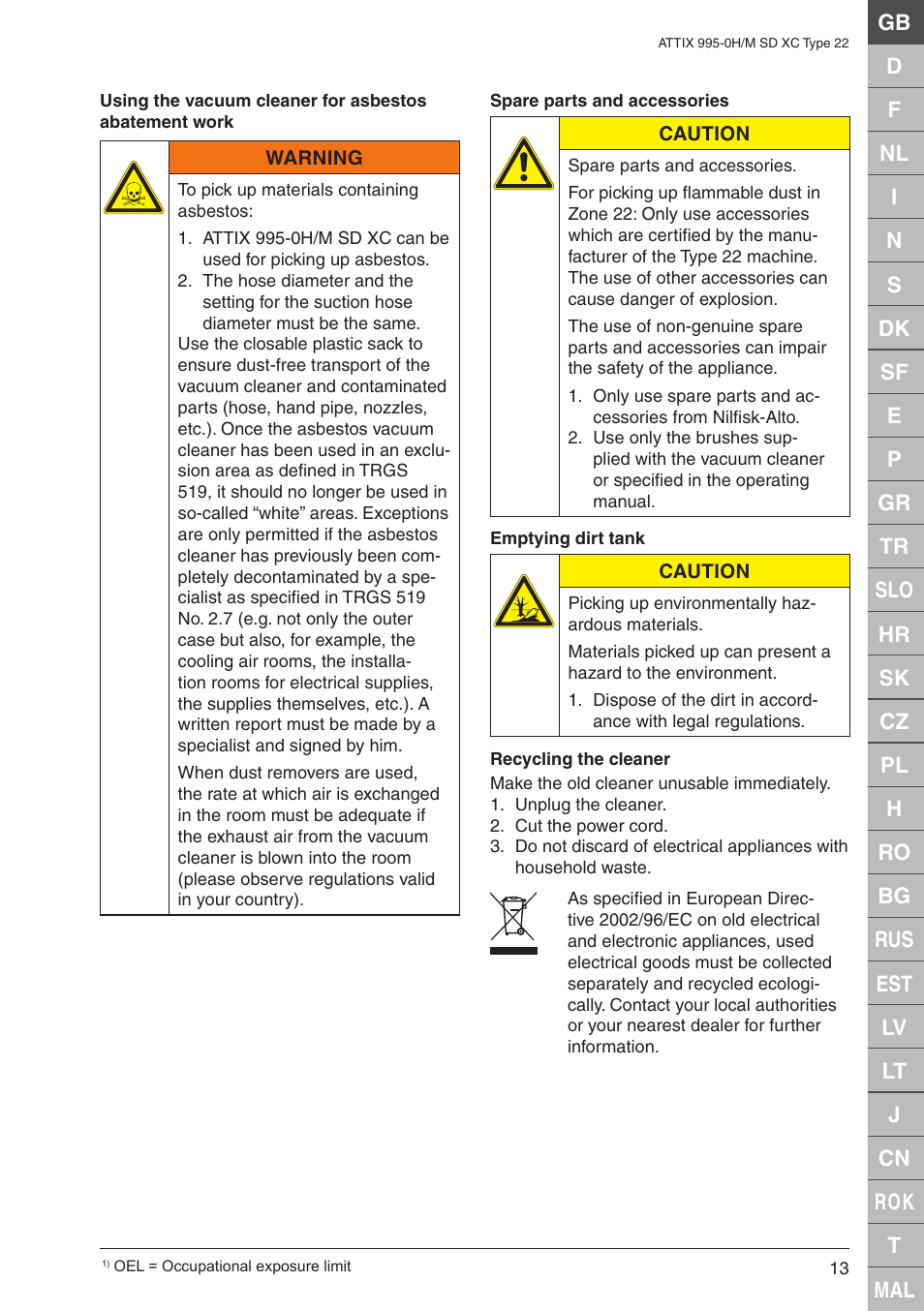 Nilfisk-ALTO M SD XC Type 22 User Manual | Page 13 / 40