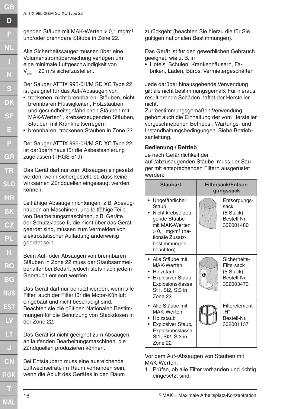 Nilfisk-ALTO M SD XC Type 22 User Manual | Page 16 / 40