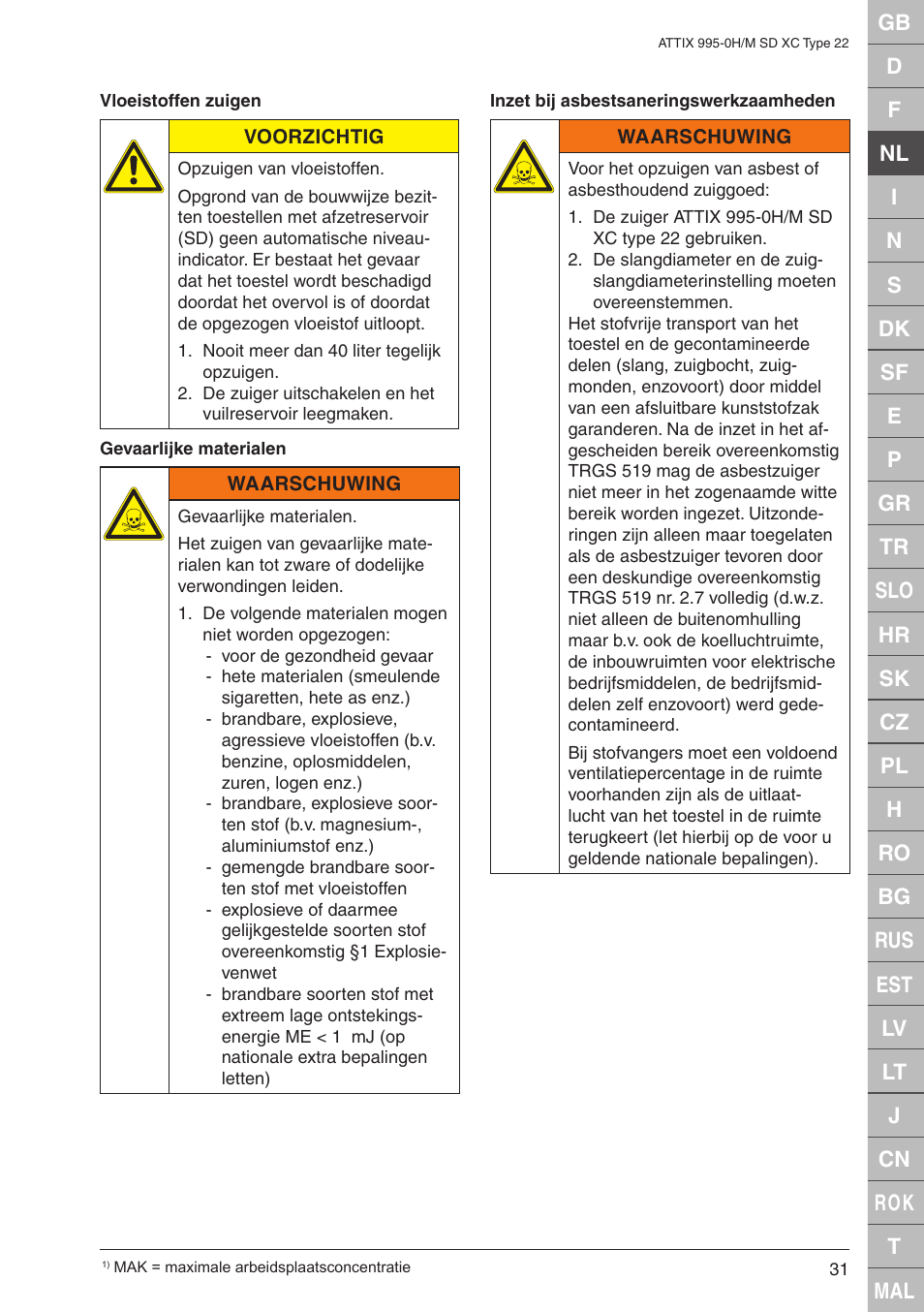 Nilfisk-ALTO M SD XC Type 22 User Manual | Page 31 / 40