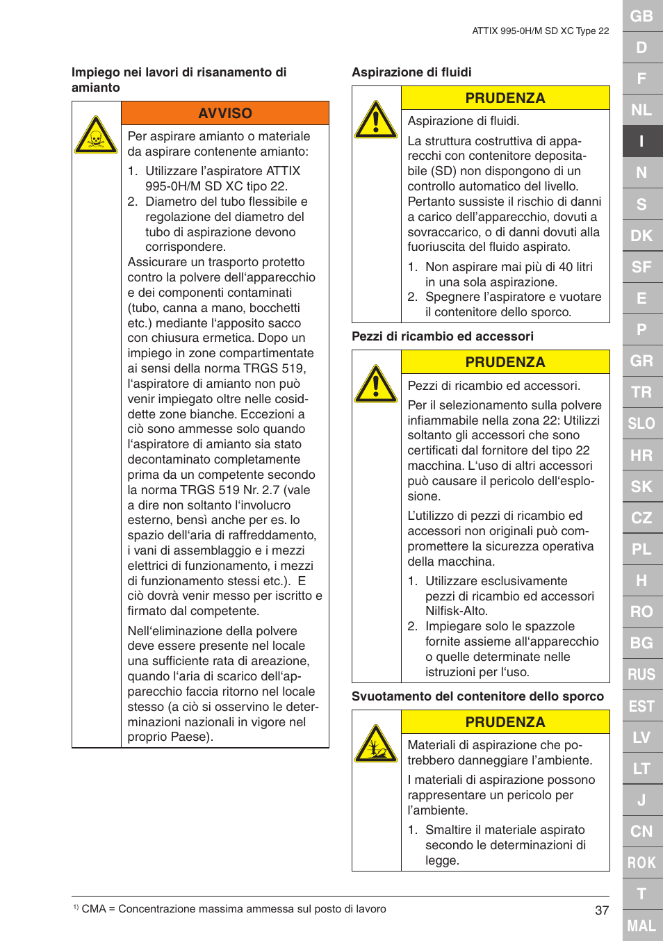 Nilfisk-ALTO M SD XC Type 22 User Manual | Page 37 / 40