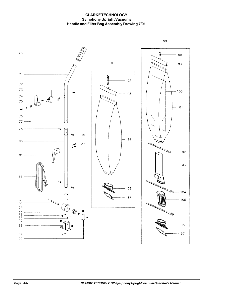Handle and filter bag assembly drawing | Nilfisk-ALTO S12 User Manual | Page 18 / 22