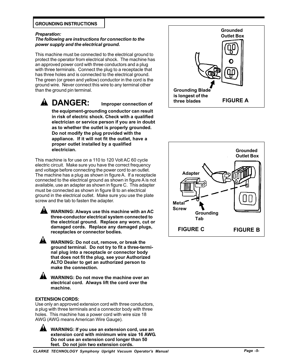 Grounding instructions, Danger | Nilfisk-ALTO S12 User Manual | Page 5 / 22