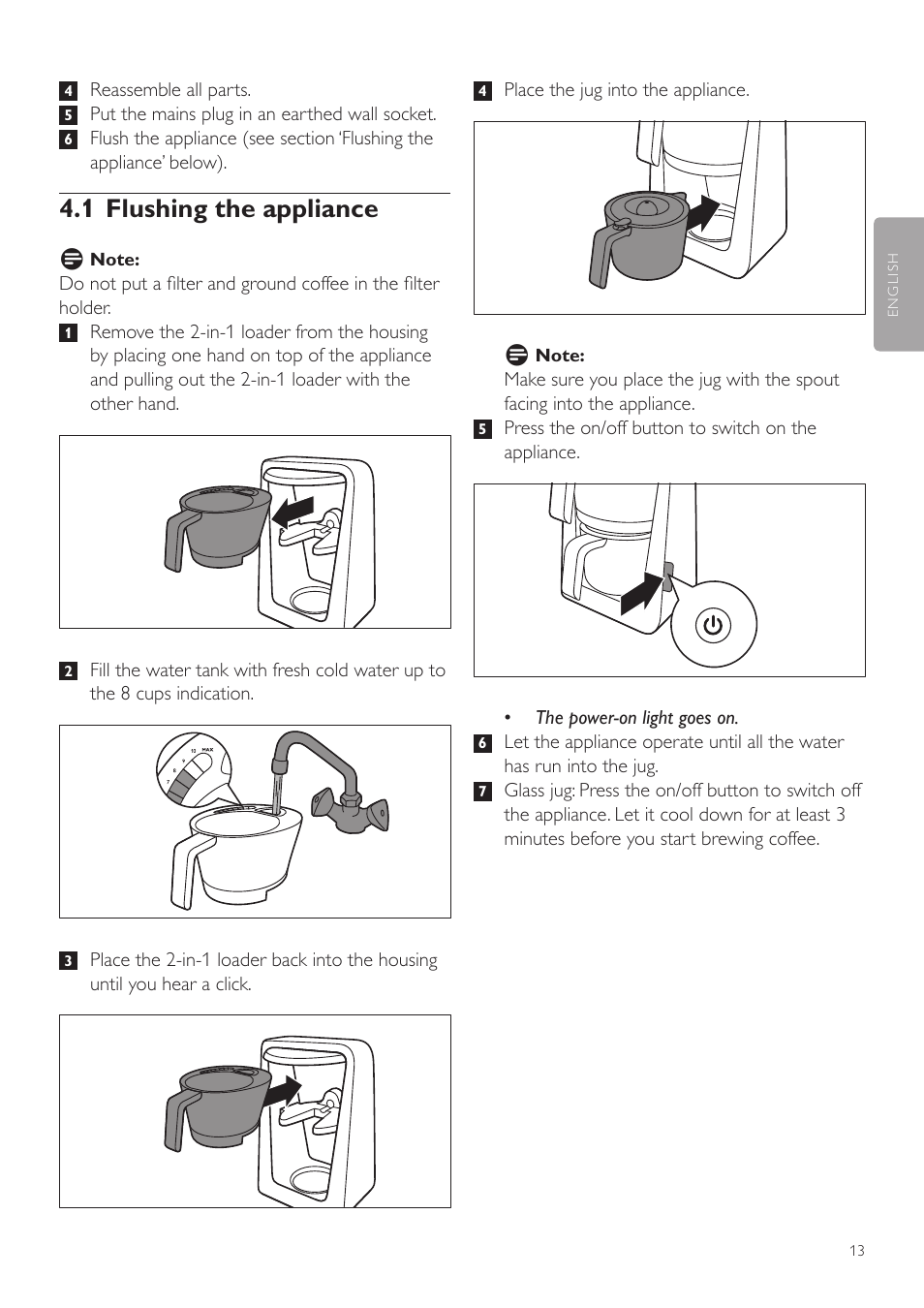 1 flushing the appliance | Philips Avance Collection Kaffeemaschine User Manual | Page 13 / 28