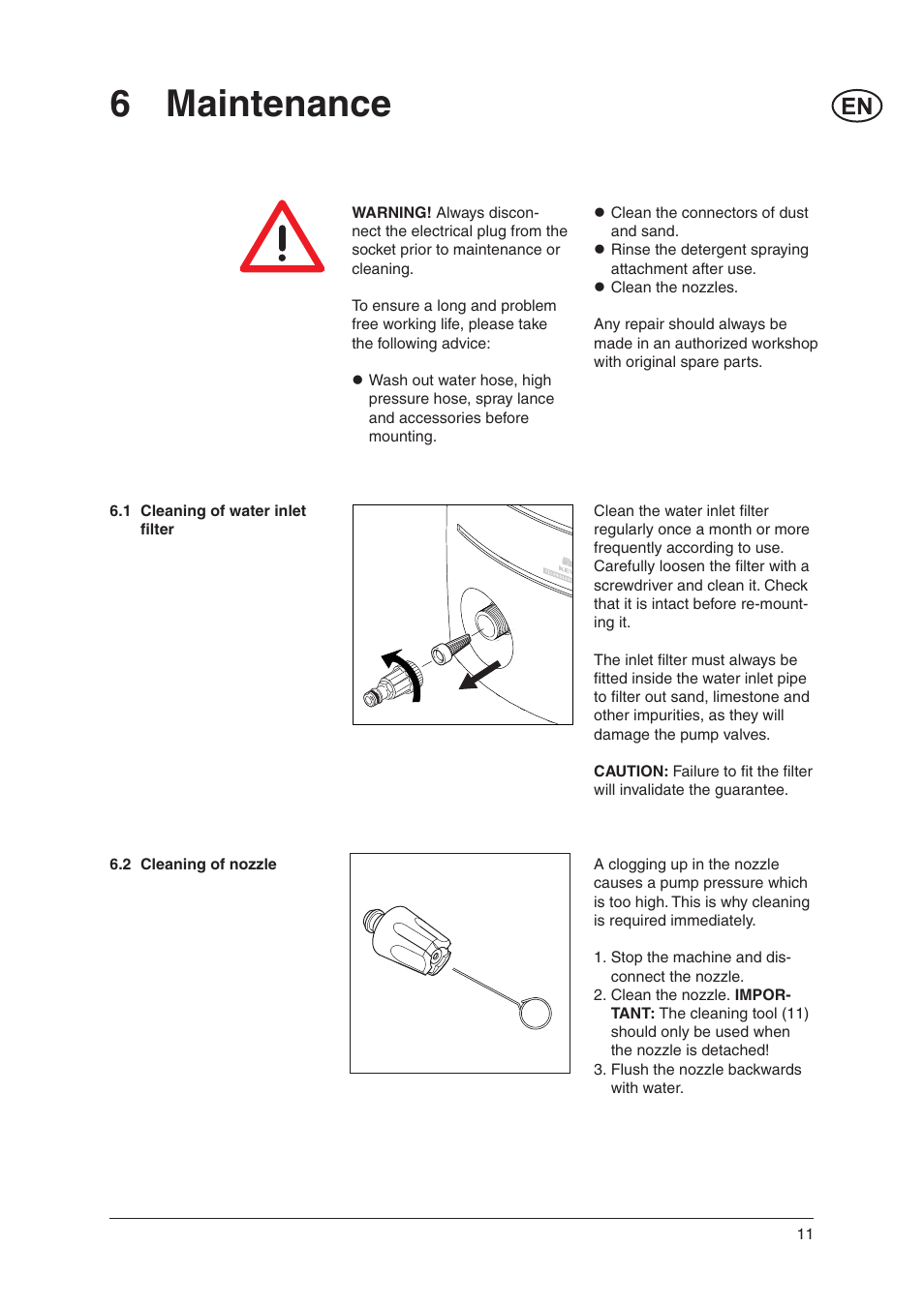 6 maintenance | Nilfisk-ALTO Nilfisk C 100.4 User Manual | Page 11 / 18