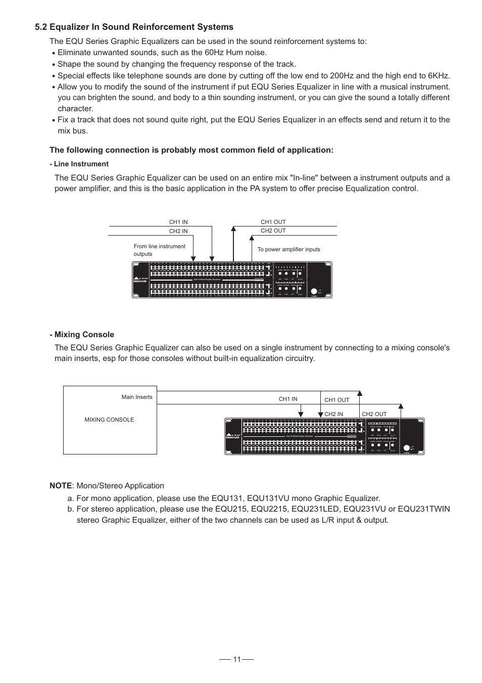 2 equalizer in sound reinforcement systems, R- line instrument | Nilfisk-ALTO EQU Series User Manual | Page 12 / 15