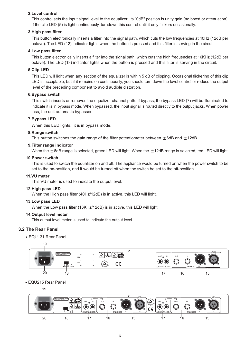 2 the rear panel | Nilfisk-ALTO EQU Series User Manual | Page 7 / 15