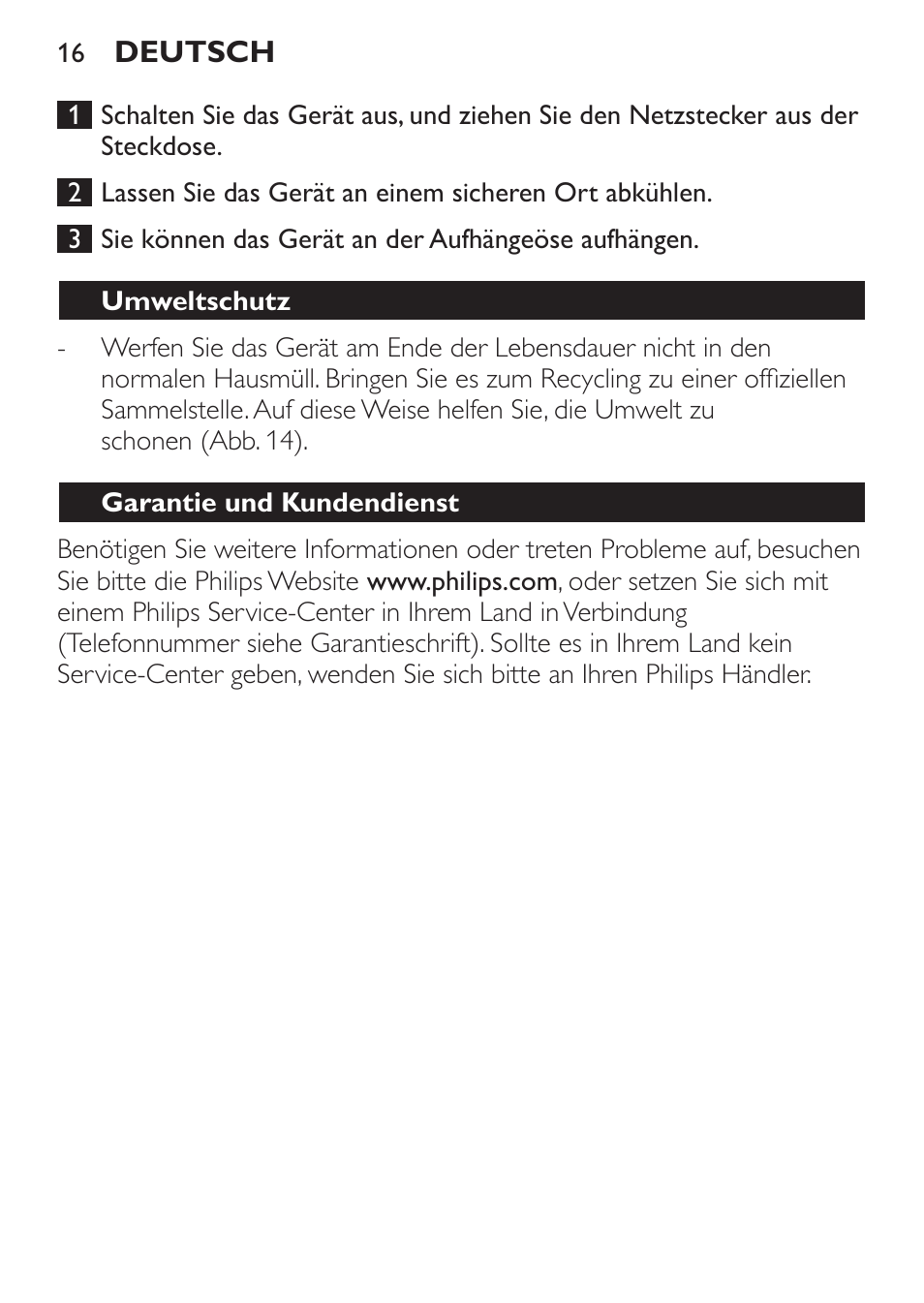 Umweltschutz, Garantie und kundendienst | Philips SalonDry Control Haartrockner User Manual | Page 16 / 52