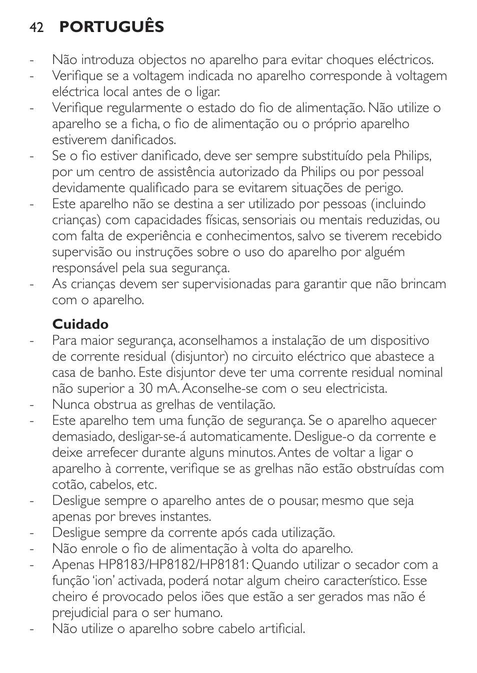 Cuidado | Philips SalonDry Control Haartrockner User Manual | Page 42 / 52