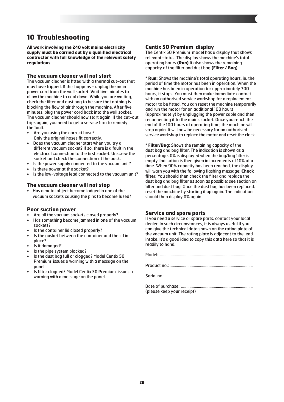 10 troubleshooting | Nilfisk-ALTO 20 User Manual | Page 13 / 49