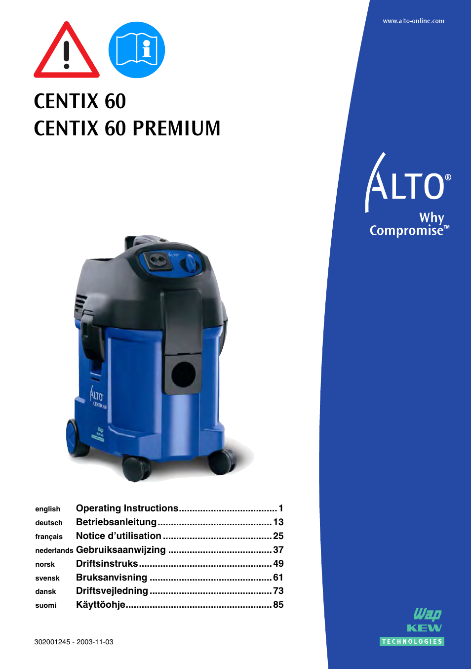 Um-centix_20-40-50-60.gl.pdf, Centix 60 centix 60 premium | Nilfisk-ALTO 20 User Manual | Page 17 / 49