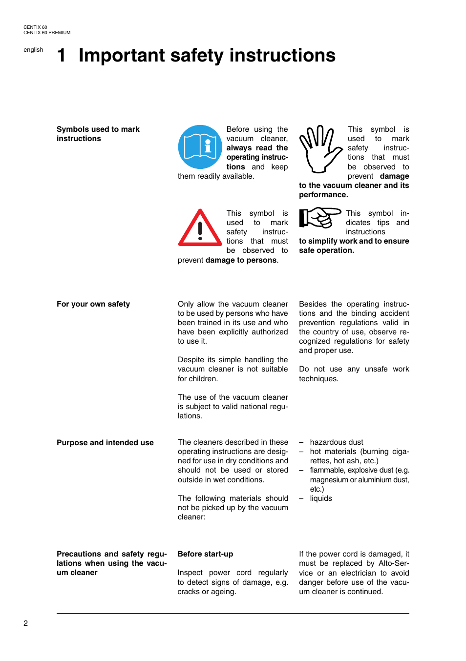 1 important safety instructions | Nilfisk-ALTO 20 User Manual | Page 20 / 49