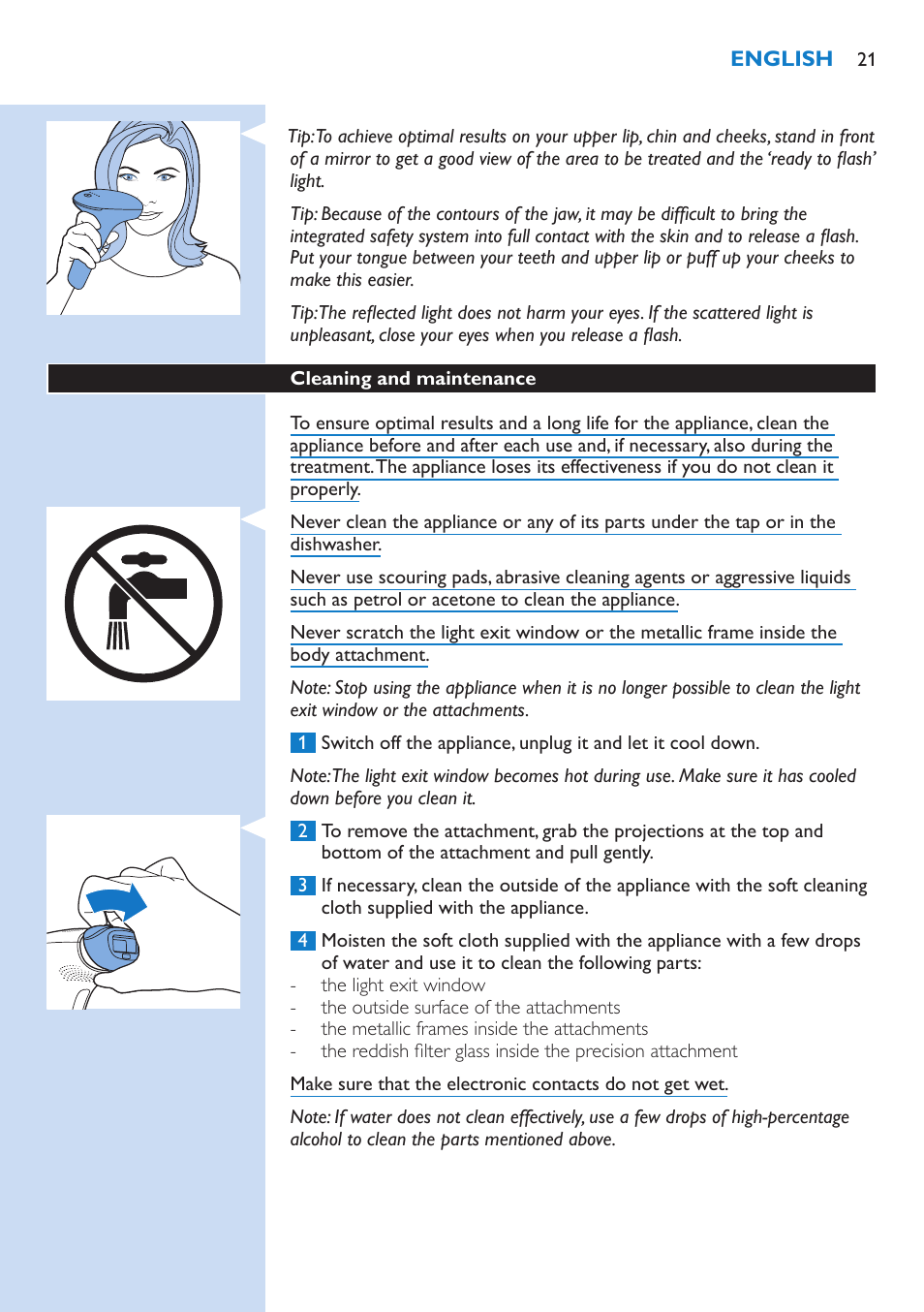 Philips Lumea IPL Haarentfernungssystem User Manual | Page 21 / 146