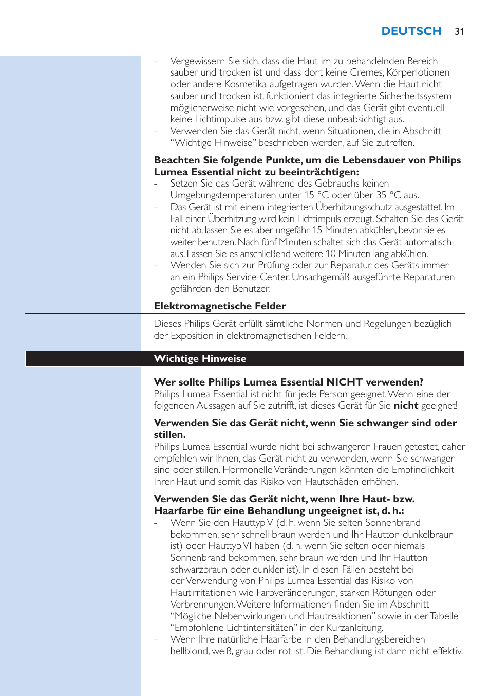 Philips Lumea IPL Haarentfernungssystem User Manual | Page 31 / 146