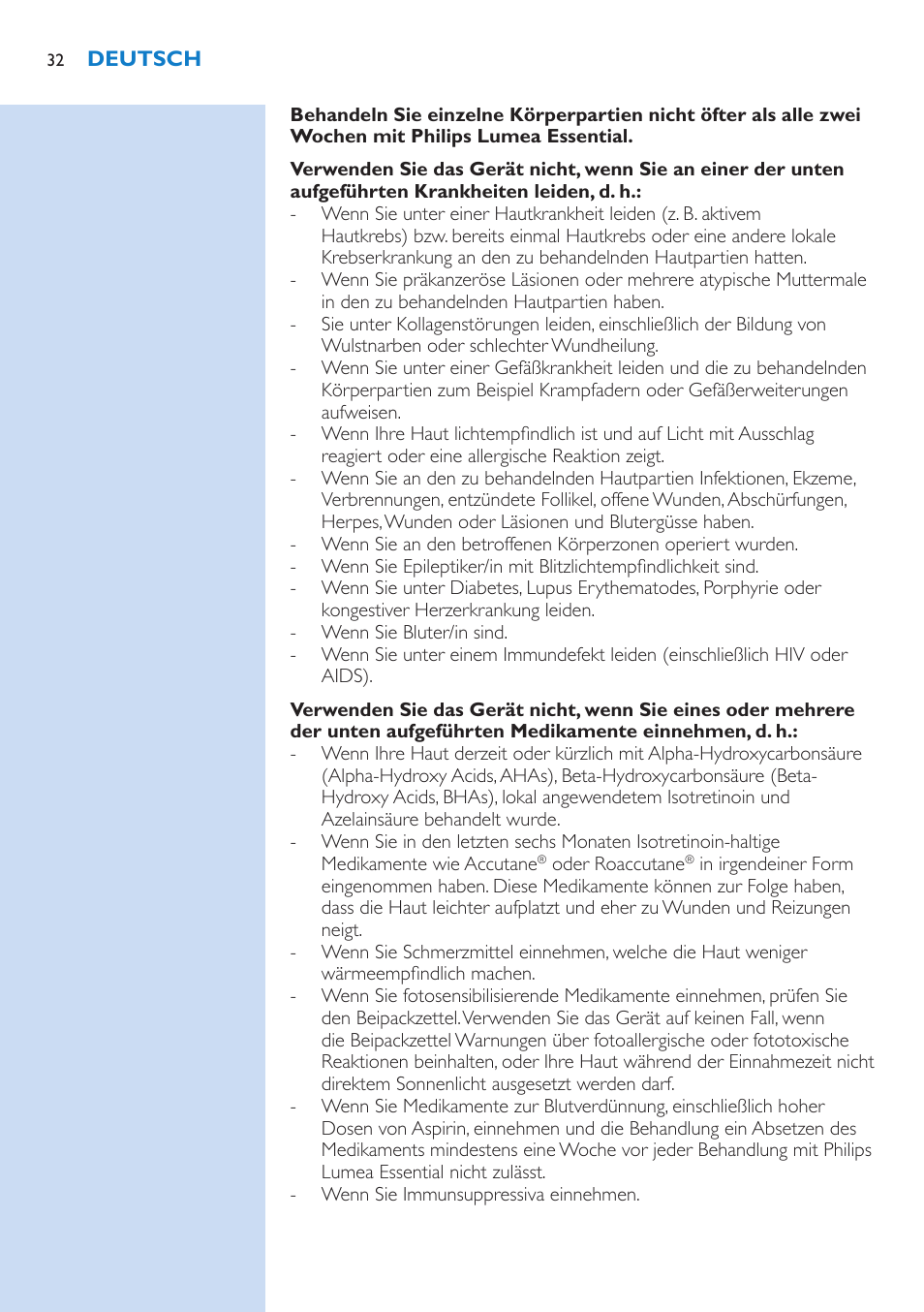 Philips Lumea IPL Haarentfernungssystem User Manual | Page 32 / 146