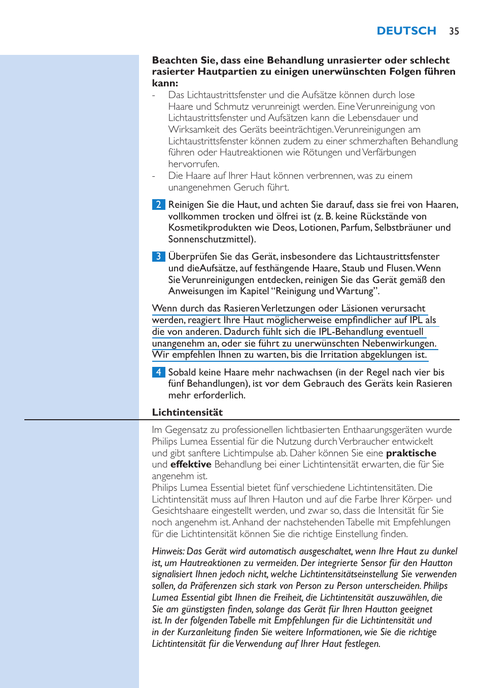 Philips Lumea IPL Haarentfernungssystem User Manual | Page 35 / 146