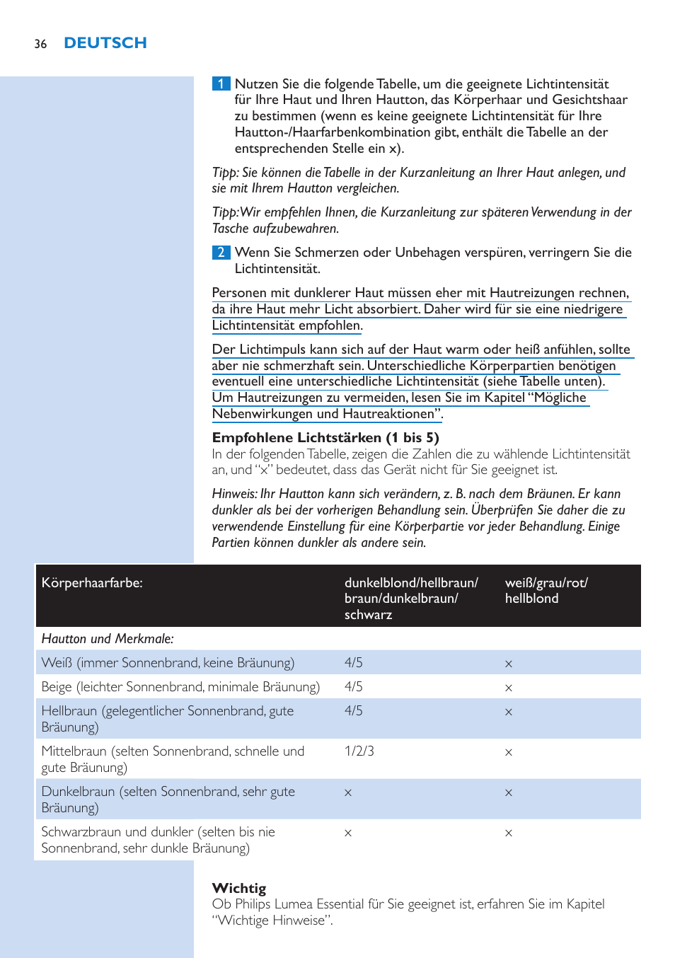 Philips Lumea IPL Haarentfernungssystem User Manual | Page 36 / 146