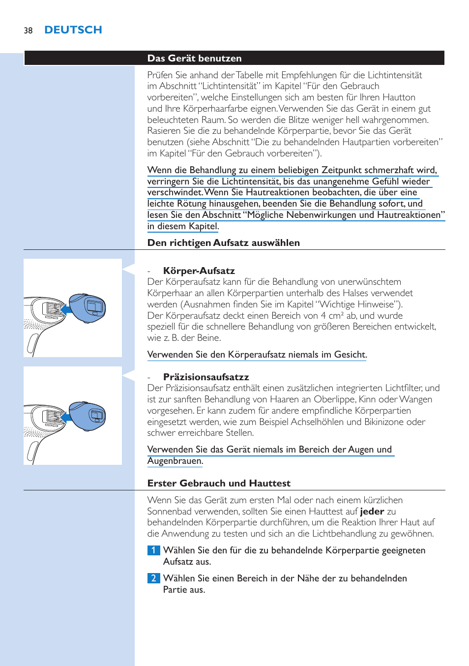 Philips Lumea IPL Haarentfernungssystem User Manual | Page 38 / 146