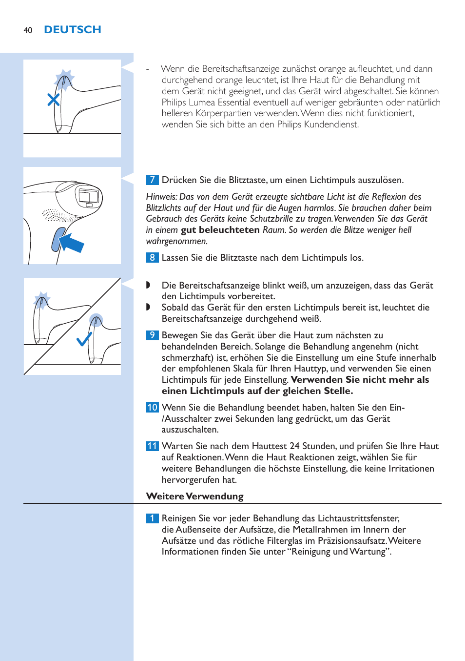 Philips Lumea IPL Haarentfernungssystem User Manual | Page 40 / 146