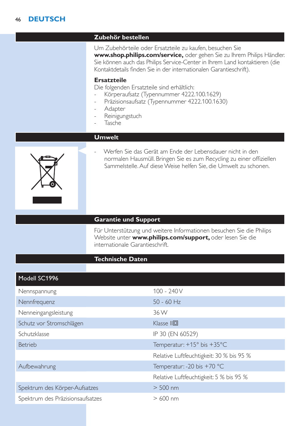 Philips Lumea IPL Haarentfernungssystem User Manual | Page 46 / 146