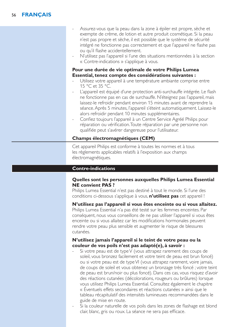 Philips Lumea IPL Haarentfernungssystem User Manual | Page 56 / 146