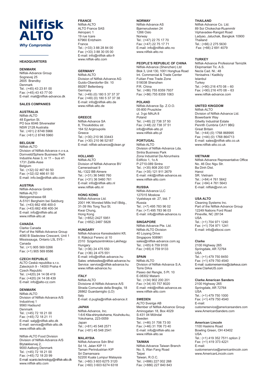 Nilfisk-ALTO SCRUBTEC 651BCL User Manual | Page 124 / 124