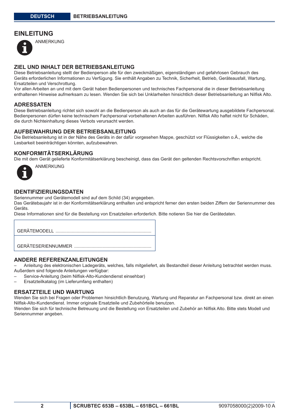 Einleitung | Nilfisk-ALTO SCRUBTEC 651BCL User Manual | Page 4 / 124