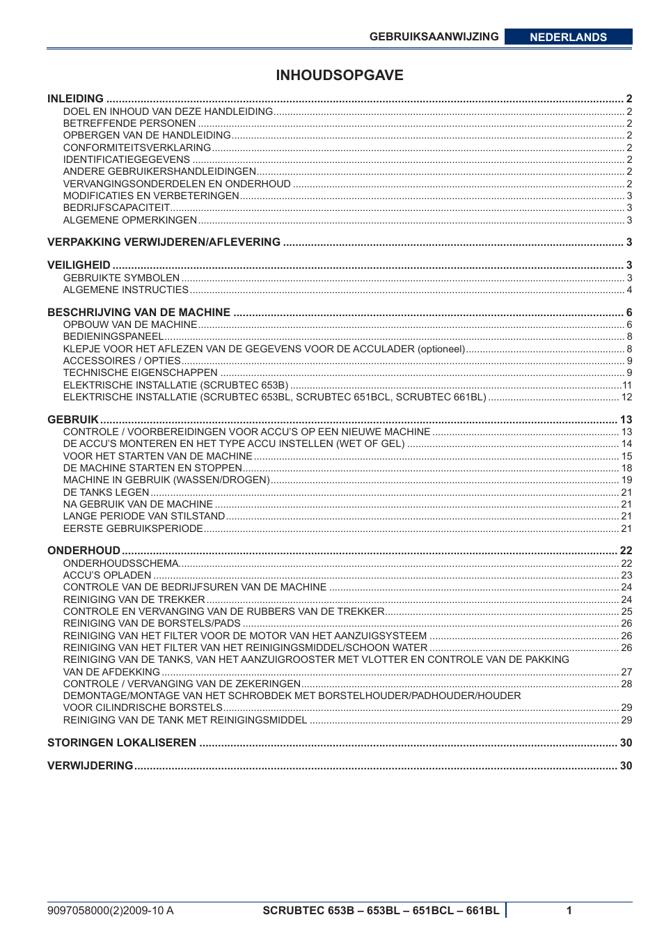 Inhoudsopgave | Nilfisk-ALTO SCRUBTEC 651BCL User Manual | Page 93 / 124