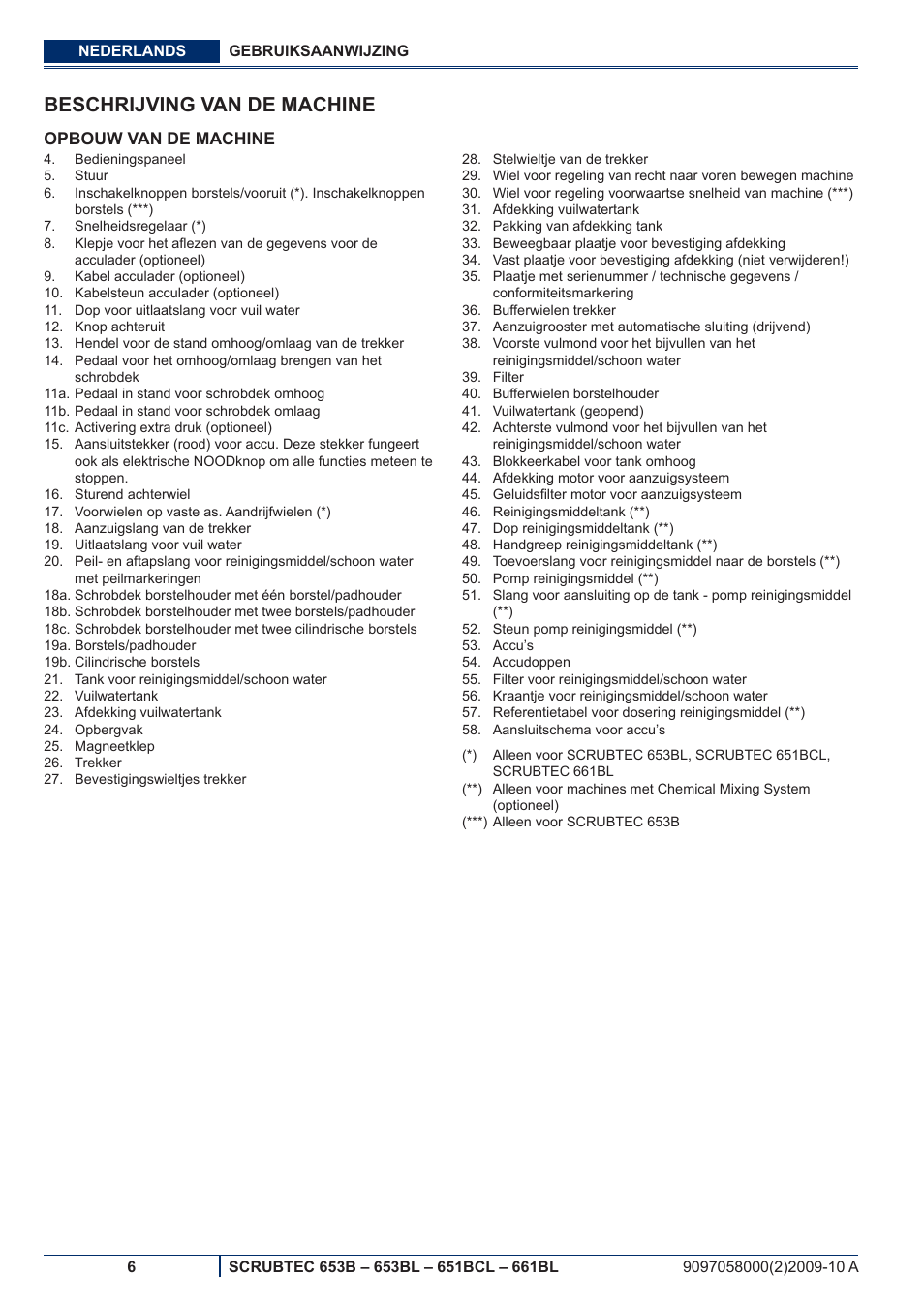 Beschrijving van de machine | Nilfisk-ALTO SCRUBTEC 651BCL User Manual | Page 98 / 124