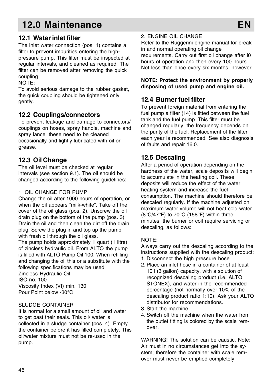 0 maintenance en | Nilfisk-ALTO Contractor Diesel User Manual | Page 11 / 16