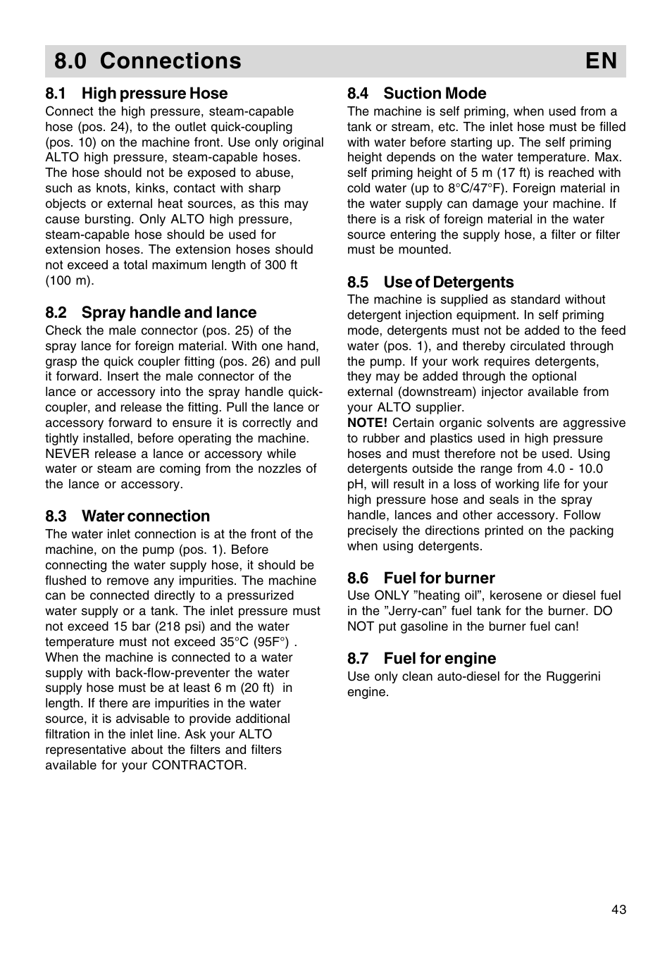 0 connections en | Nilfisk-ALTO Contractor Diesel User Manual | Page 8 / 16