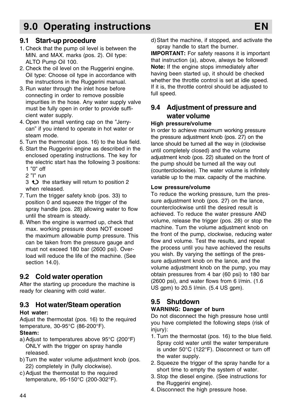 0 operating instructions en | Nilfisk-ALTO Contractor Diesel User Manual | Page 9 / 16