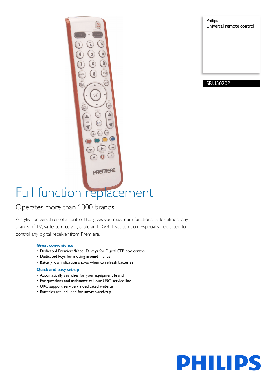 Philips Universal-Fernbedienung User Manual | 2 pages