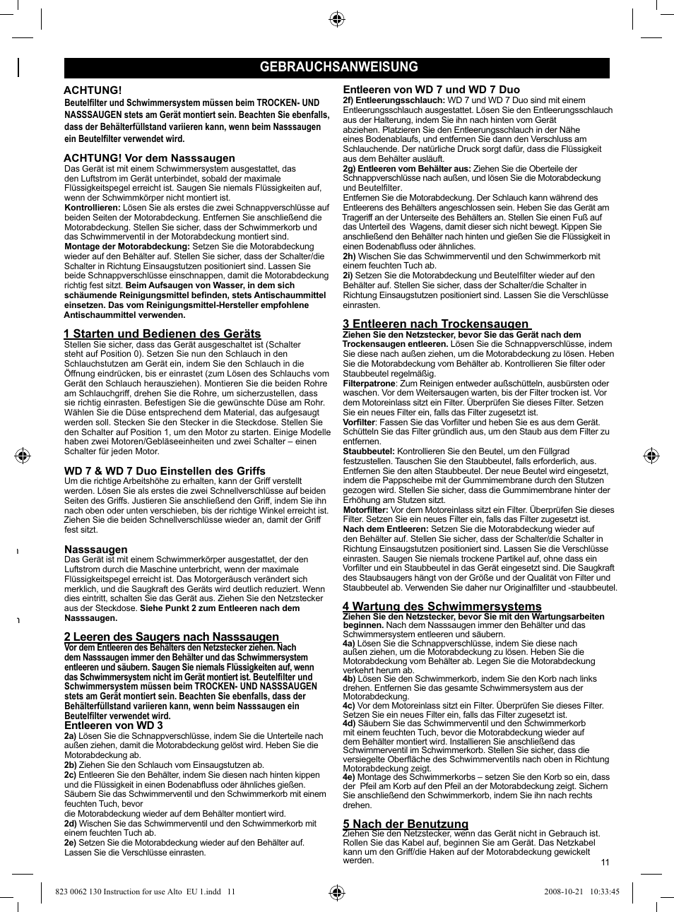 Gebrauchsanweisung | Nilfisk-ALTO WD 3 User Manual | Page 11 / 32