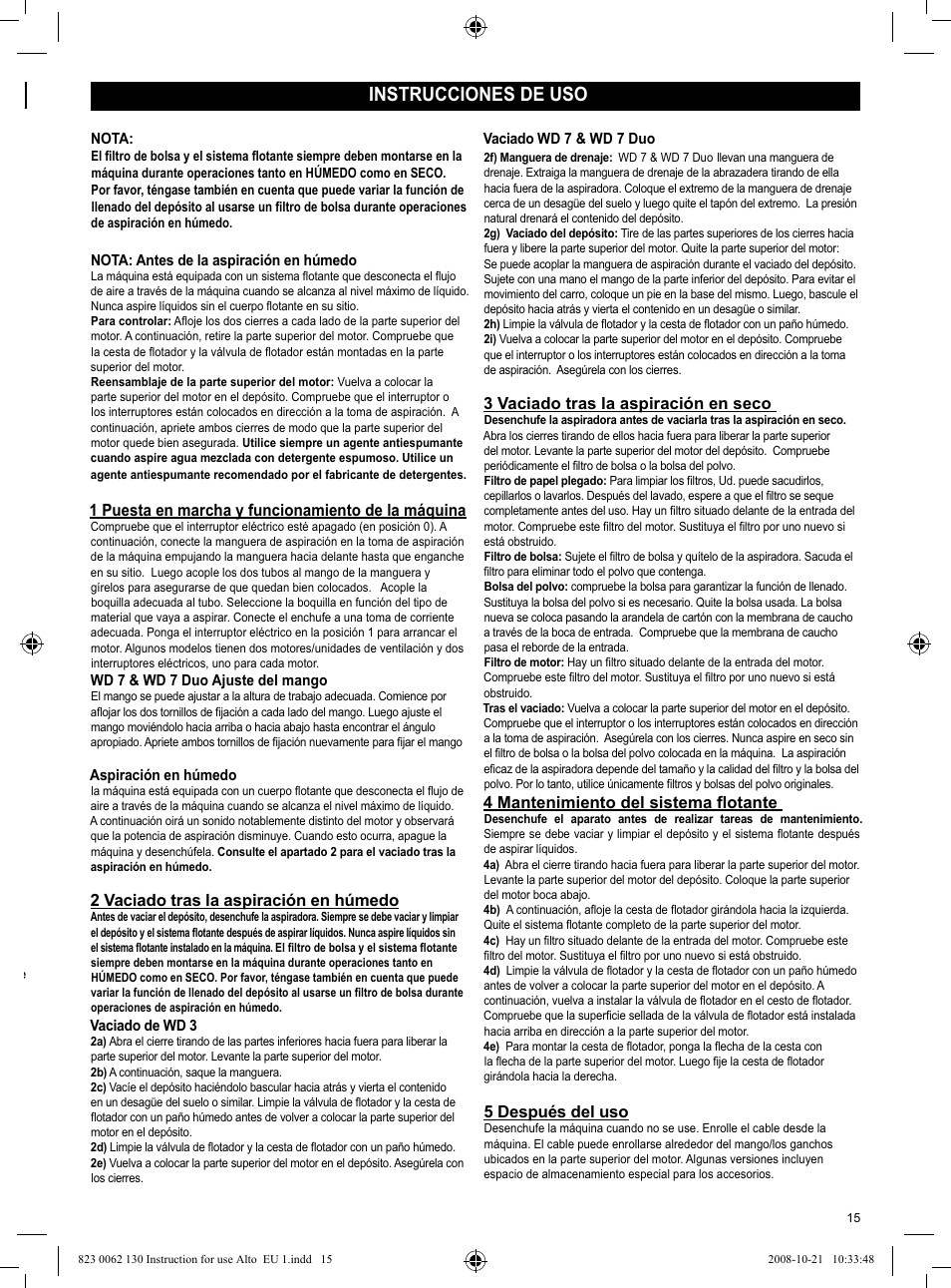 Instrucciones de uso | Nilfisk-ALTO WD 3 User Manual | Page 15 / 32
