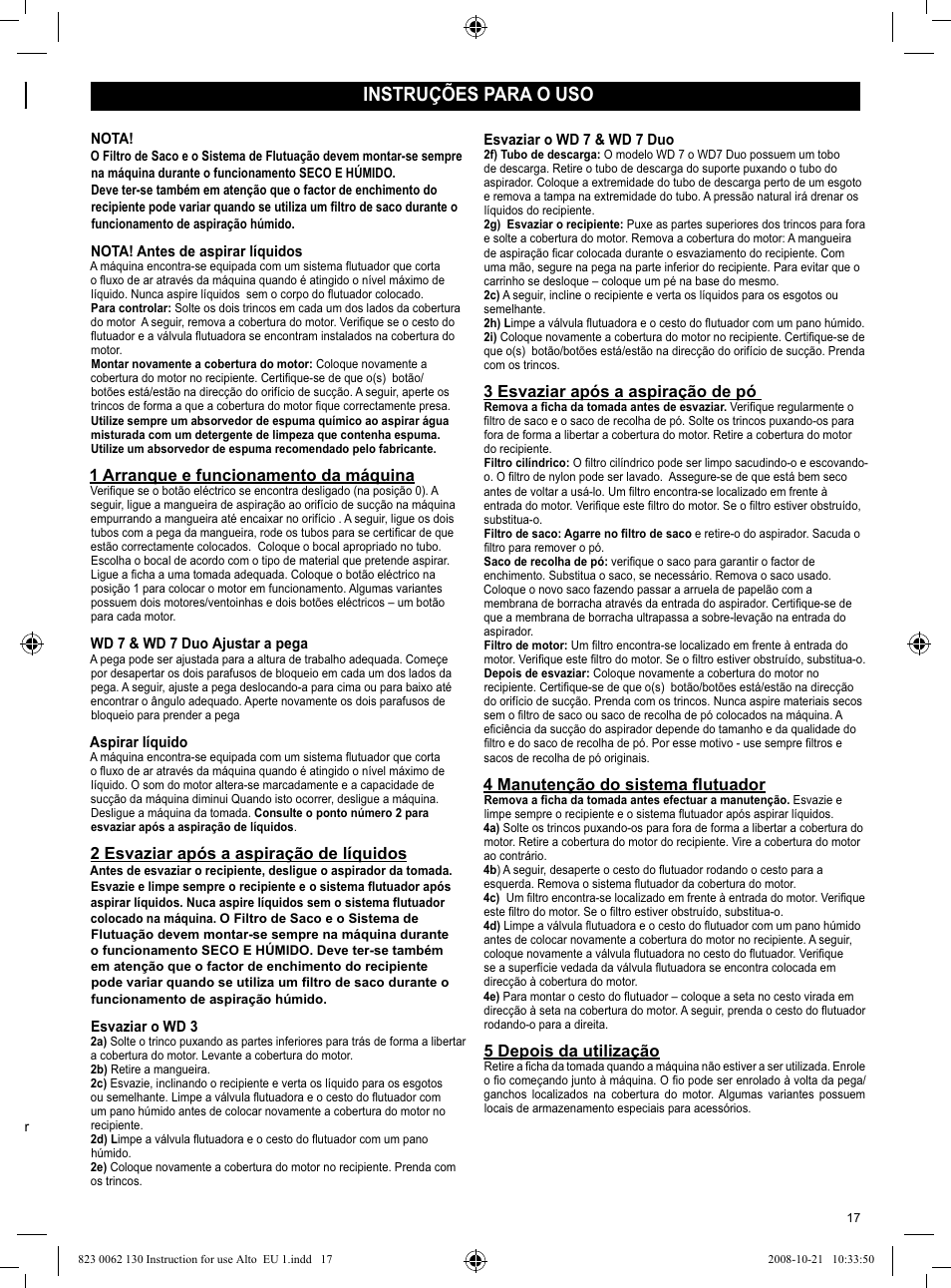 Instruções para o uso | Nilfisk-ALTO WD 3 User Manual | Page 17 / 32